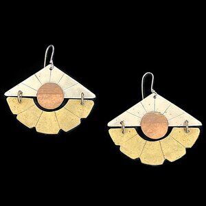 🆕 🌞 Beautiful Aztec-inspired Rising Sun Polished-metal Dangle Earrings